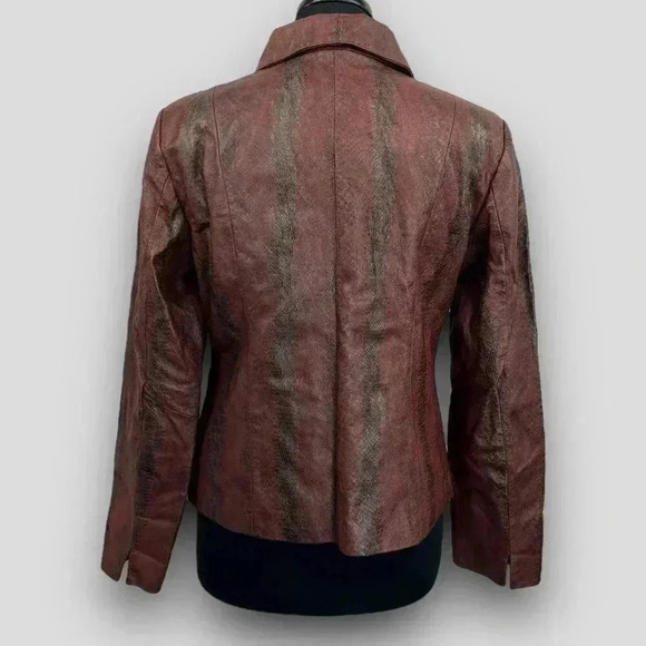 Guillaume Burgundy Snake-Print Genuine Leather‎ Jacket Medium Zip Pockets - Picture 4 of 14